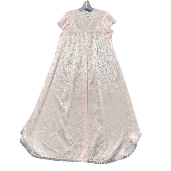 Dior Other - Christian Dior VTG Baby Pink Satin Lace Maxi Nightgown Jacquard Bow Design Sz M